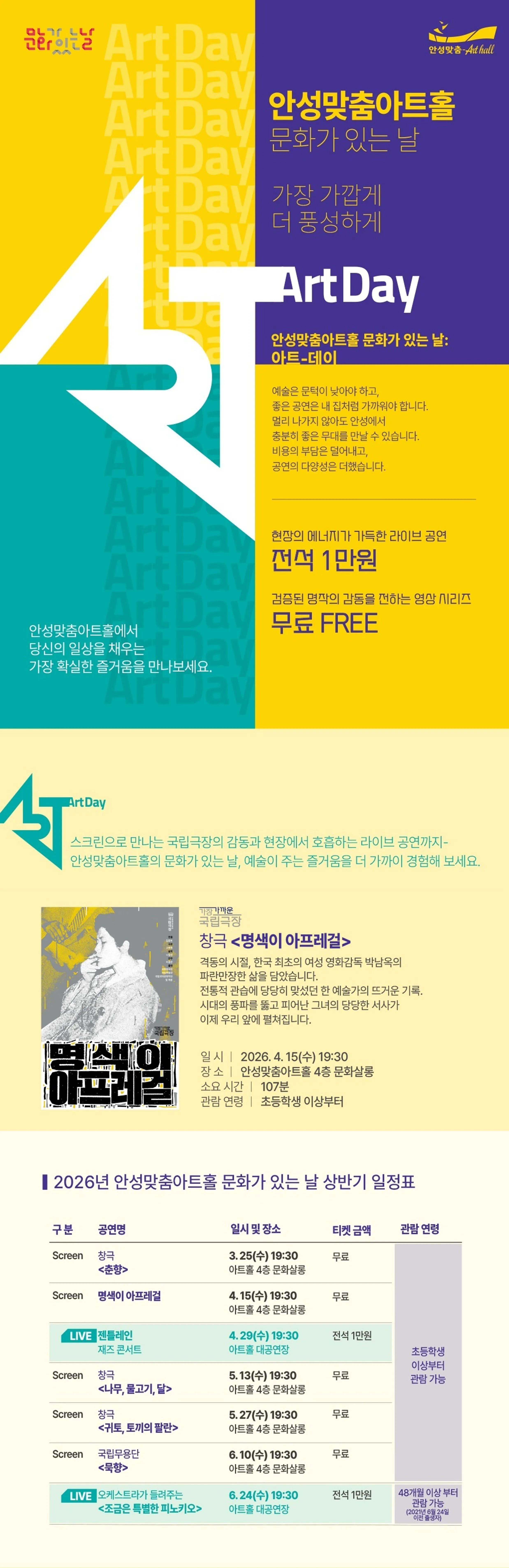 안성맞춤아트홀 문화가 있는 날: 아트-데이, 명색이 아프레걸 (영상화) 상세 안내 이미지 1