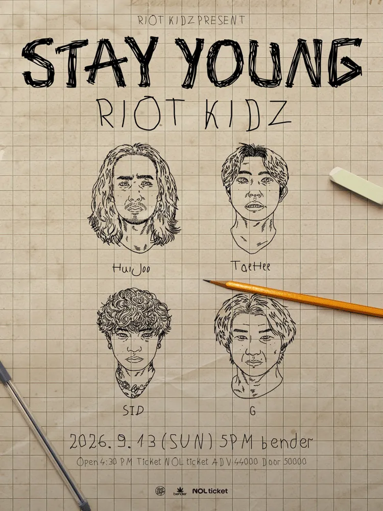 RIOT KIDZ 단독 공연: STAY YOUNG (CLUB bender(클럽 벤더)) 공식 포스터